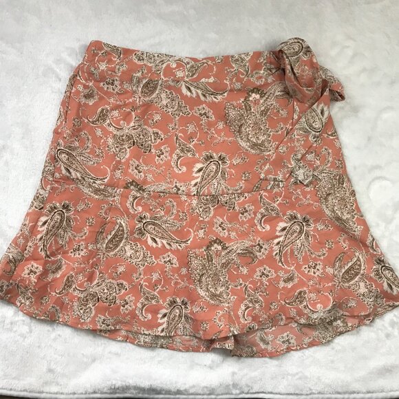 Paper Crane Paisley Skirt Women's Small Peach, Neutral Lined Tie Elastic Waist - Picture 10 of 10